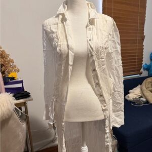 Reiss Ivory Button-Down Swim Cover-Up